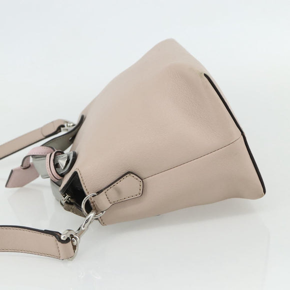 FENDI By The Way Shoulder Bag Leather 2way Beige Silver Auth ka4047A