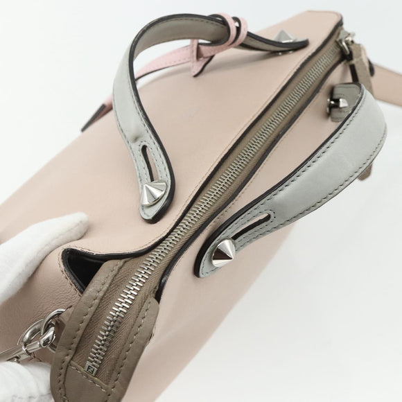 FENDI By The Way Shoulder Bag Leather 2way Beige Silver Auth ka4047A