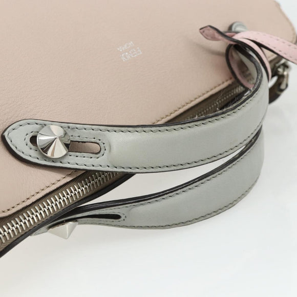 FENDI By The Way Shoulder Bag Leather 2way Beige Silver Auth ka4047A