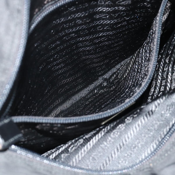 PRADA Tote Bag Nylon Black Silver Auth ka4054