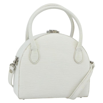 FENDI Top Handle Hand Bag Leather 2way White Silver Auth ka4058