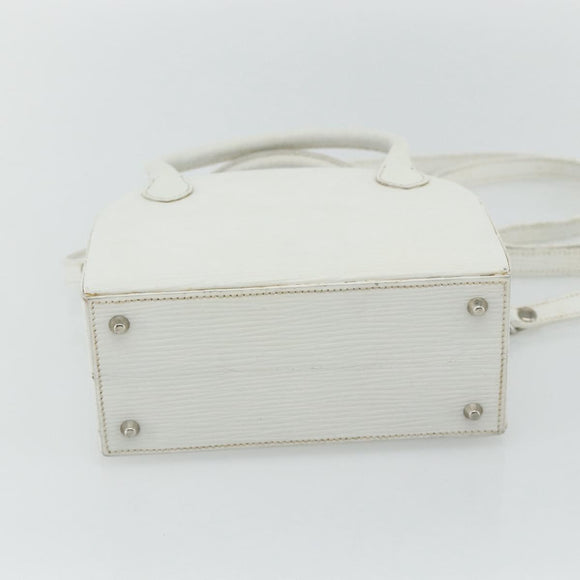 FENDI Top Handle Hand Bag Leather 2way White Silver Auth ka4058