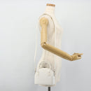 FENDI Top Handle Hand Bag Leather 2way White Silver Auth ka4058-21