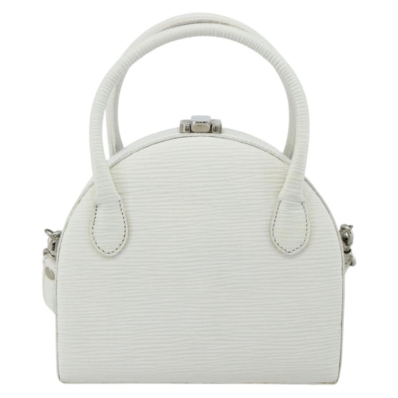 FENDI Top Handle Hand Bag Leather 2way White Silver Auth ka4058