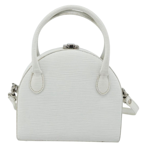 FENDI Top Handle Hand Bag Leather 2way White Silver Auth ka4058
