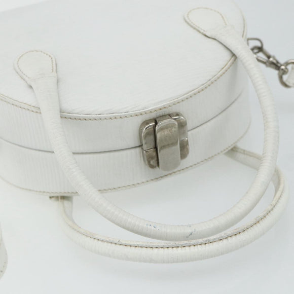 FENDI Top Handle Hand Bag Leather 2way White Silver Auth ka4058