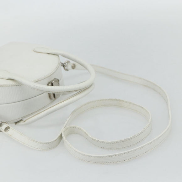 FENDI Top Handle Hand Bag Leather 2way White Silver Auth ka4058