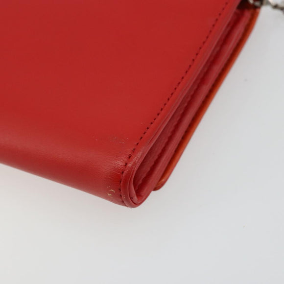 Christian Dior Chain Wallet Diorama Bag Leather Orange Silver Auth ka4061A