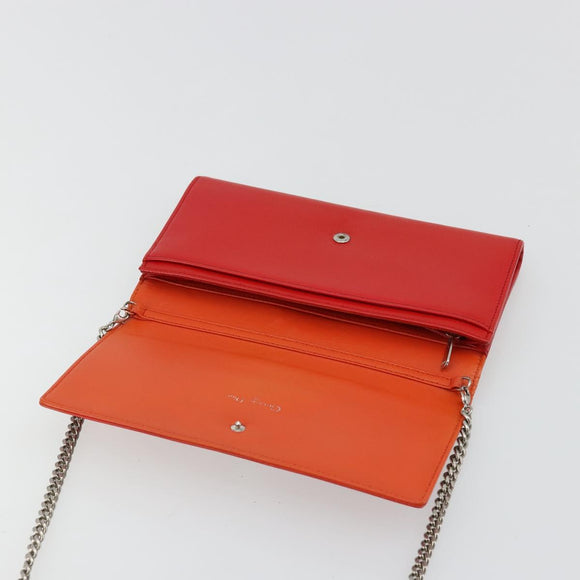 Christian Dior Chain Wallet Diorama Bag Leather Orange Silver Auth ka4061A