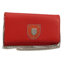 Christian Dior Chain Wallet Diorama Bag Leather Orange Silver Auth ka4061A-1