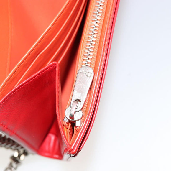 Christian Dior Chain Wallet Diorama Bag Leather Orange Silver Auth ka4061A