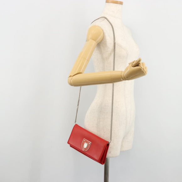 Christian Dior Chain Wallet Diorama Bag Leather Orange Silver Auth ka4061A