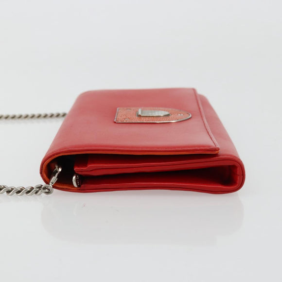 Christian Dior Chain Wallet Diorama Bag Leather Orange Silver Auth ka4061A