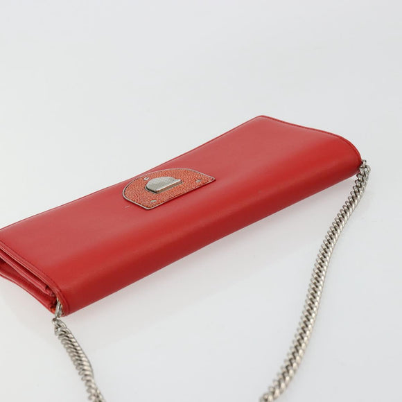 Christian Dior Chain Wallet Diorama Bag Leather Orange Silver Auth ka4061A