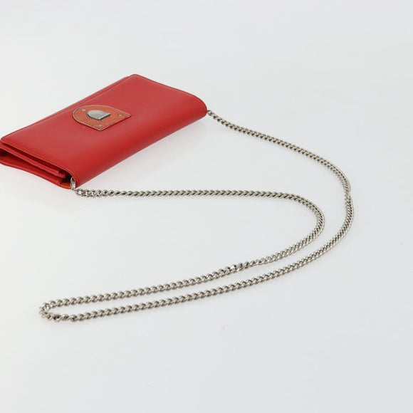 Christian Dior Chain Wallet Diorama Bag Leather Orange Silver Auth ka4061A