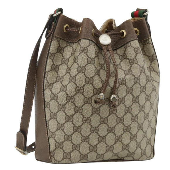 GUCCI GG Supreme Web Sherry Line Shoulder Bag PVC Beige Gold Auth ka4065