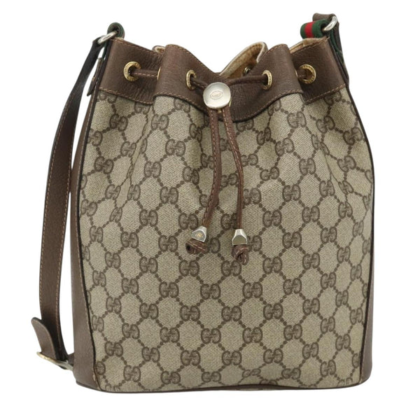 GUCCI GG Supreme Web Sherry Line Shoulder Bag PVC Beige Gold Auth ka4065