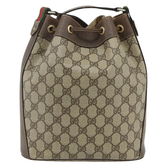 GUCCI GG Supreme Web Sherry Line Shoulder Bag PVC Beige Gold Auth ka4065