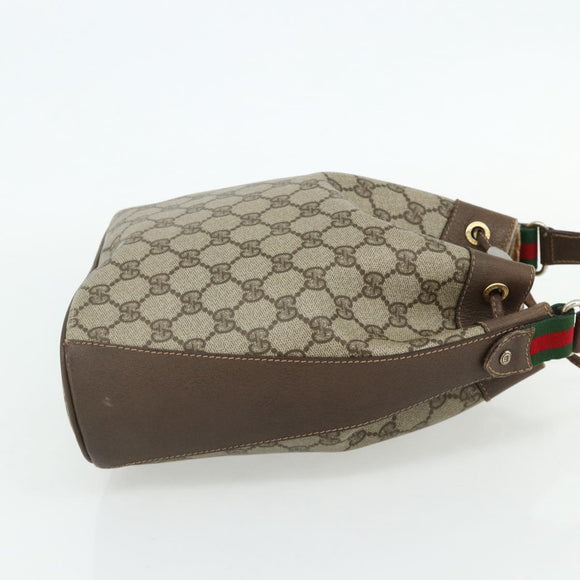 GUCCI GG Supreme Web Sherry Line Shoulder Bag PVC Beige Gold Auth ka4065