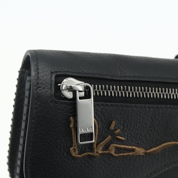 Christian Dior Saddle Arm Pouch Cactus Jack Leather Black Silver Auth ka4066A