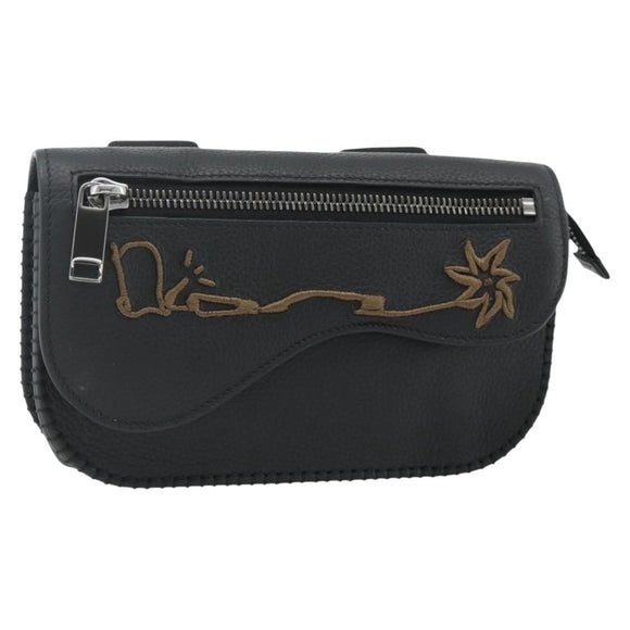 Christian Dior Saddle Arm Pouch Cactus Jack Leather Black Silver Auth ka4066A