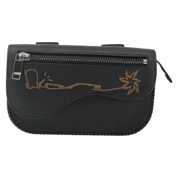 Christian Dior Saddle Arm Pouch Cactus Jack Leather Black Silver Auth ka4066A