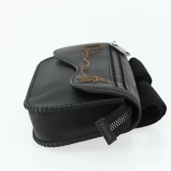 Christian Dior Saddle Arm Pouch Cactus Jack Leather Black Silver Auth ka4066A