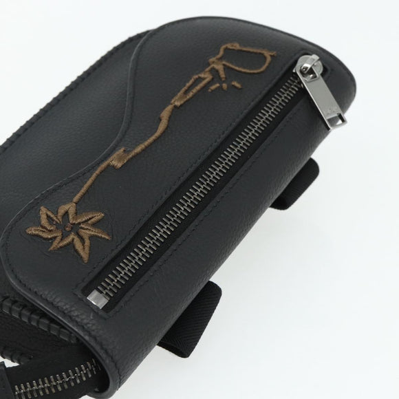Christian Dior Saddle Arm Pouch Cactus Jack Leather Black Silver Auth ka4066A