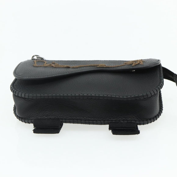 Christian Dior Saddle Arm Pouch Cactus Jack Leather Black Silver Auth ka4066A