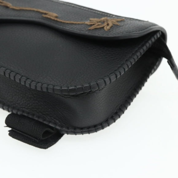 Christian Dior Saddle Arm Pouch Cactus Jack Leather Black Silver Auth ka4066A