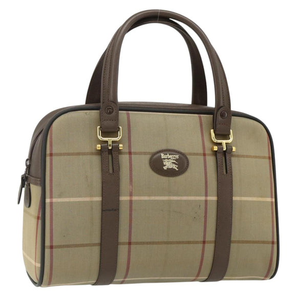 Burberrys Nova Check Hand Bag Canvas Leather Beige Gold Auth ka4067