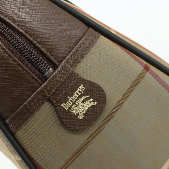 Burberrys Nova Check Hand Bag Canvas Leather Beige Gold Auth ka4067