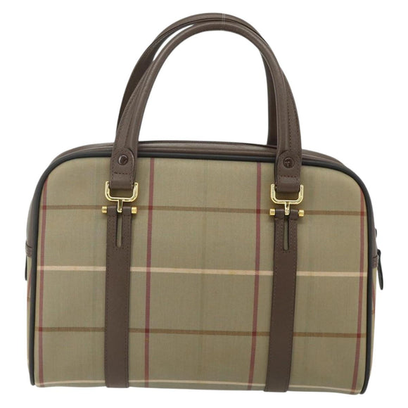 Burberrys Nova Check Hand Bag Canvas Leather Beige Gold Auth ka4067