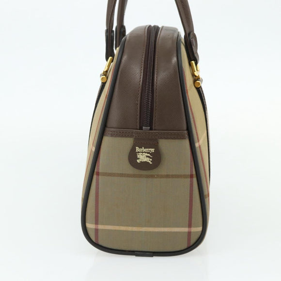 Burberrys Nova Check Hand Bag Canvas Leather Beige Gold Auth ka4067