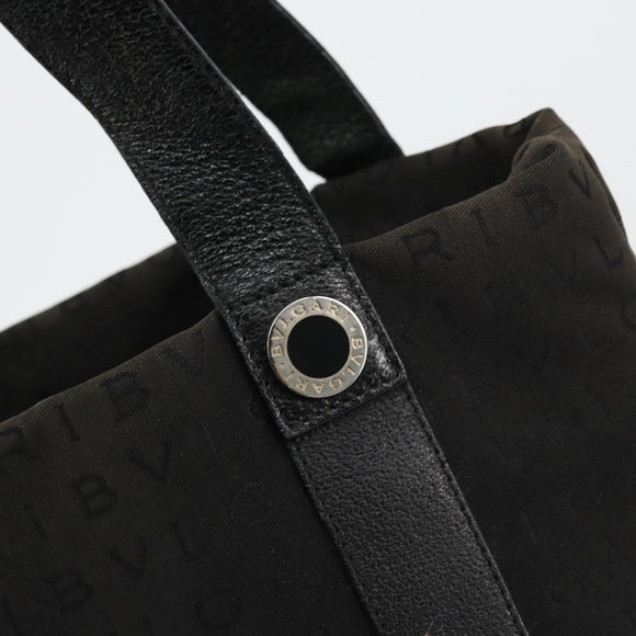 BVLGARI Tote Bag Canvas Leather Black Silver Auth ka4072