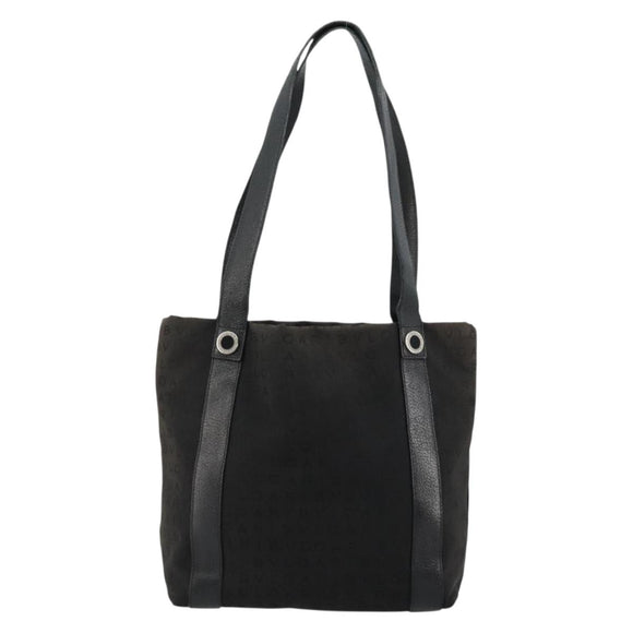 BVLGARI Tote Bag Canvas Leather Black Silver Auth ka4072
