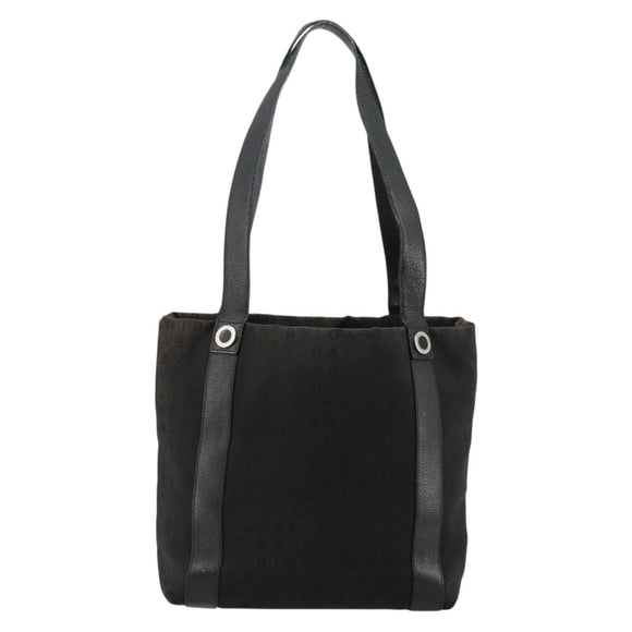 BVLGARI Tote Bag Canvas Leather Black Silver Auth ka4072