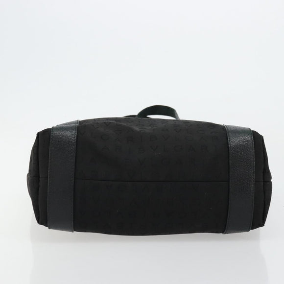 BVLGARI Tote Bag Canvas Leather Black Silver Auth ka4072