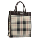 BURBERRY Nova Check Hand Bag Canvas Leather Beige Silver Auth ka4074A-1