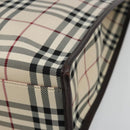 BURBERRY Nova Check Hand Bag Canvas Leather Beige Silver Auth ka4074A-9