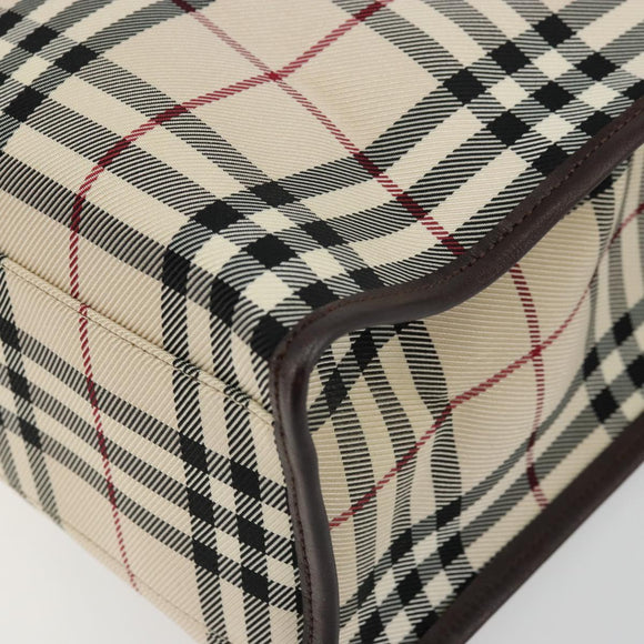BURBERRY Nova Check Hand Bag Canvas Leather Beige Silver Auth ka4074A