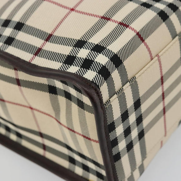 BURBERRY Nova Check Hand Bag Canvas Leather Beige Silver Auth ka4074A