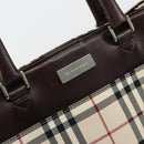 BURBERRY Nova Check Hand Bag Canvas Leather Beige Silver Auth ka4074A-10