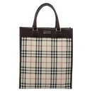 BURBERRY Nova Check Hand Bag Canvas Leather Beige Silver Auth ka4074A-13