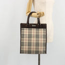 BURBERRY Nova Check Hand Bag Canvas Leather Beige Silver Auth ka4074A-21