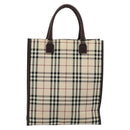 BURBERRY Nova Check Hand Bag Canvas Leather Beige Silver Auth ka4074A-2