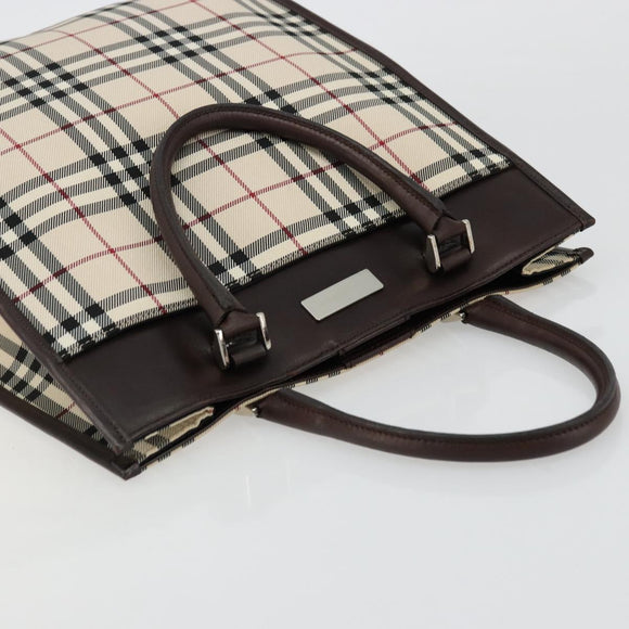 BURBERRY Nova Check Hand Bag Canvas Leather Beige Silver Auth ka4074A
