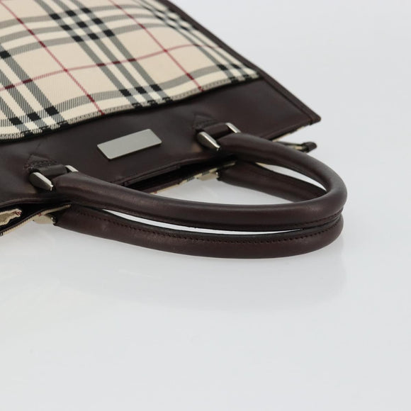 BURBERRY Nova Check Hand Bag Canvas Leather Beige Silver Auth ka4074A