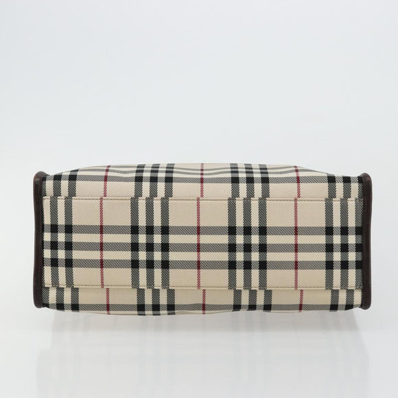 BURBERRY Nova Check Hand Bag Canvas Leather Beige Silver Auth ka4074A