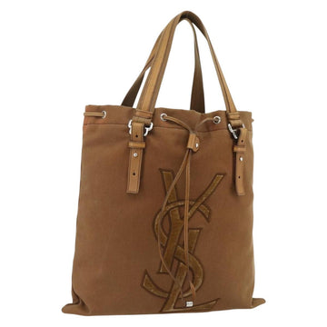 SAINT LAURENT Kahala Tote Bag Canvas Brown Silver 121631 Auth ka4078A